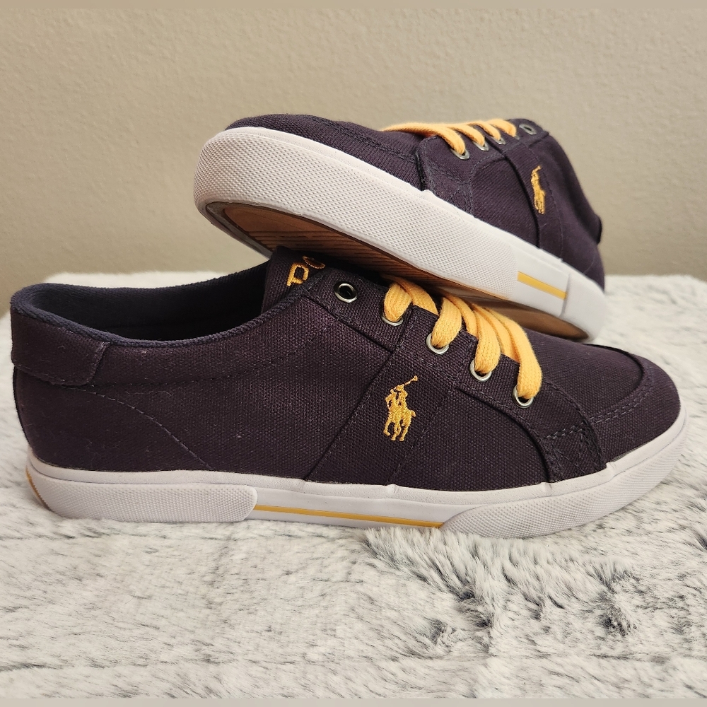 Polo Ralph Lauren Navy Blue Sneakers with Yellow Accents Size 6